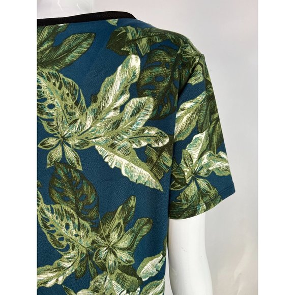 Love Scarlett Zip Front Leaf Pattern Top Size Large Blue, Green Polyester Blend - Picture 9 of 16